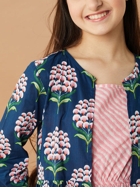 Girls Striped A-Line Midi Cottonâ Dress